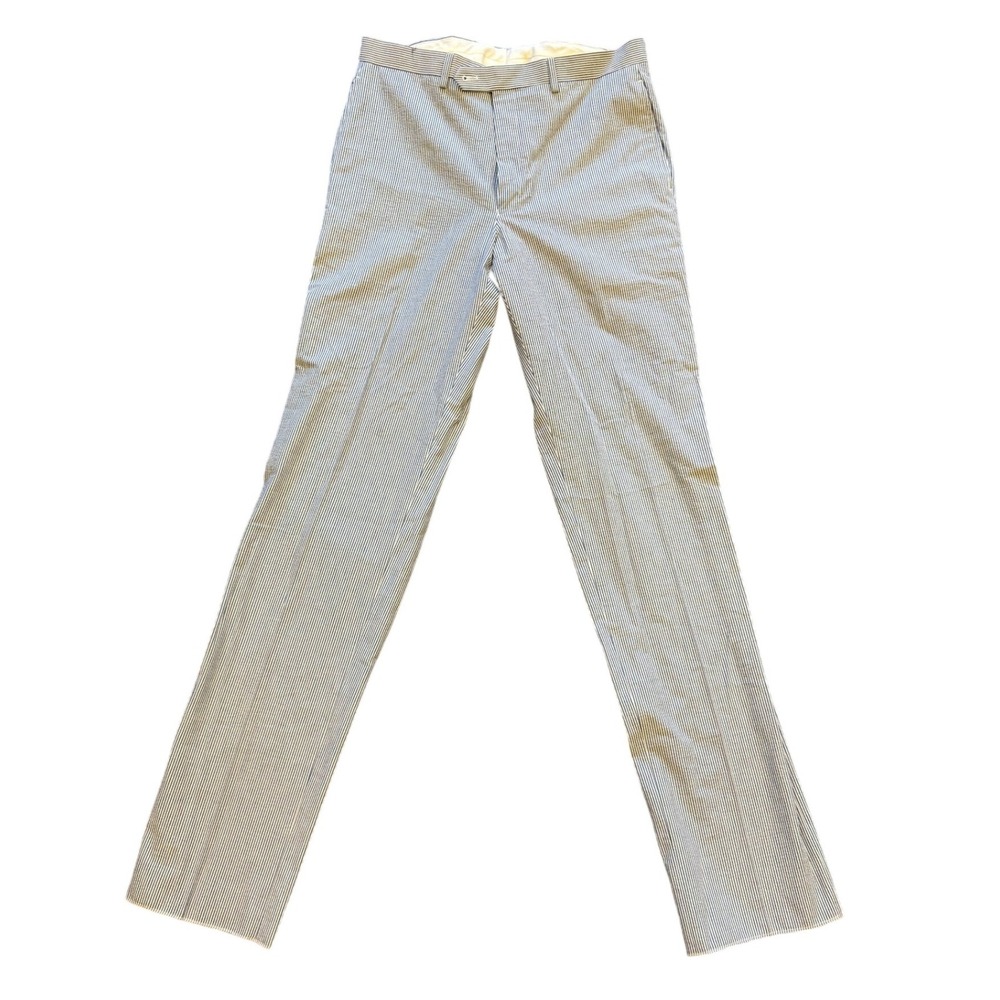 Ralph Lauren Mens Seersucker Pants Blue White Stripe 34W (tag) Unfinished Hem